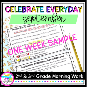 Cover of September Celebrate Everyday Morning Work showing September 5 holiday with pink ONE WEEK SAMPLE written across the image