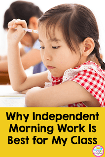 Student thinking while working on her independent morning work in a quiet classroom setting.