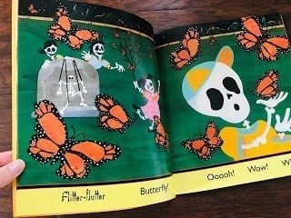 inside book about Dia de los Muertos or Day of the Dead