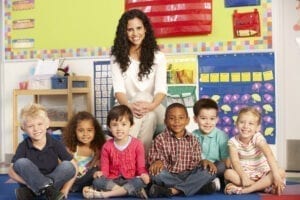 Teacher building a strong classroom community with students by having morning meetings