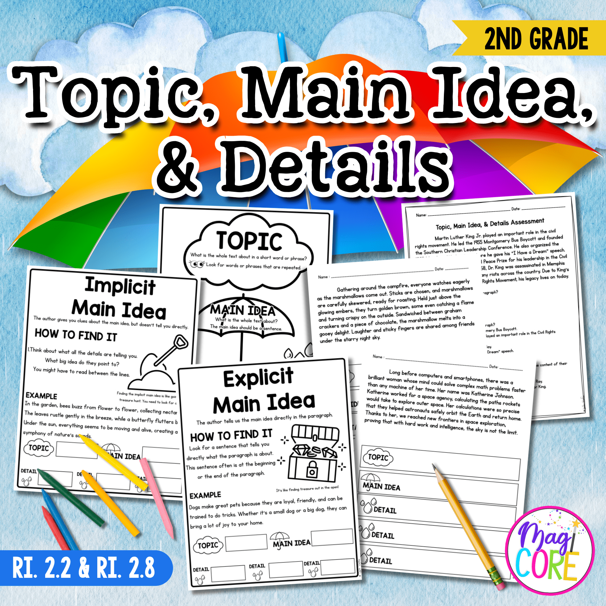 Topic, Main Idea, Details Short Reading Comprehension Passages RI.2.2 RI.2.8