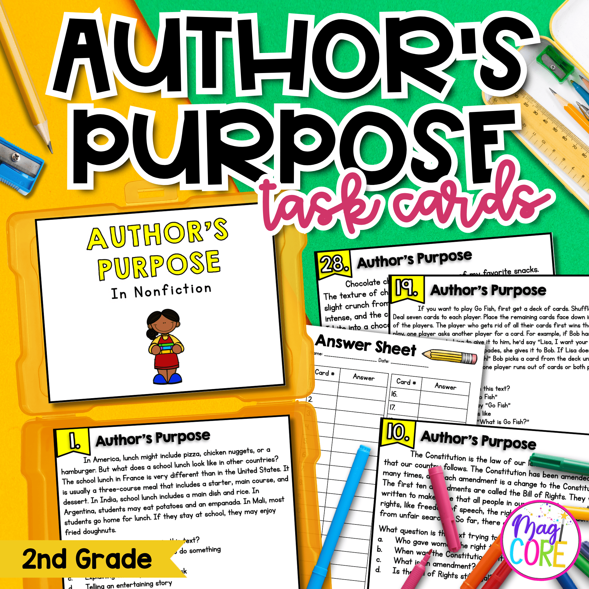 Author's Purpose in Nonfiction Task Cards 2nd Grade RI.2.6 & FL BEST ELA.2.R.2.3