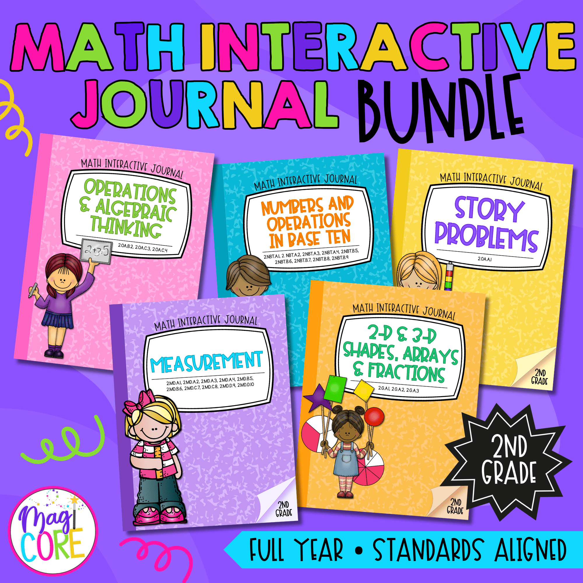 2nd Grade Math Interactive Journal Bundle - All Common Core Standards Activities