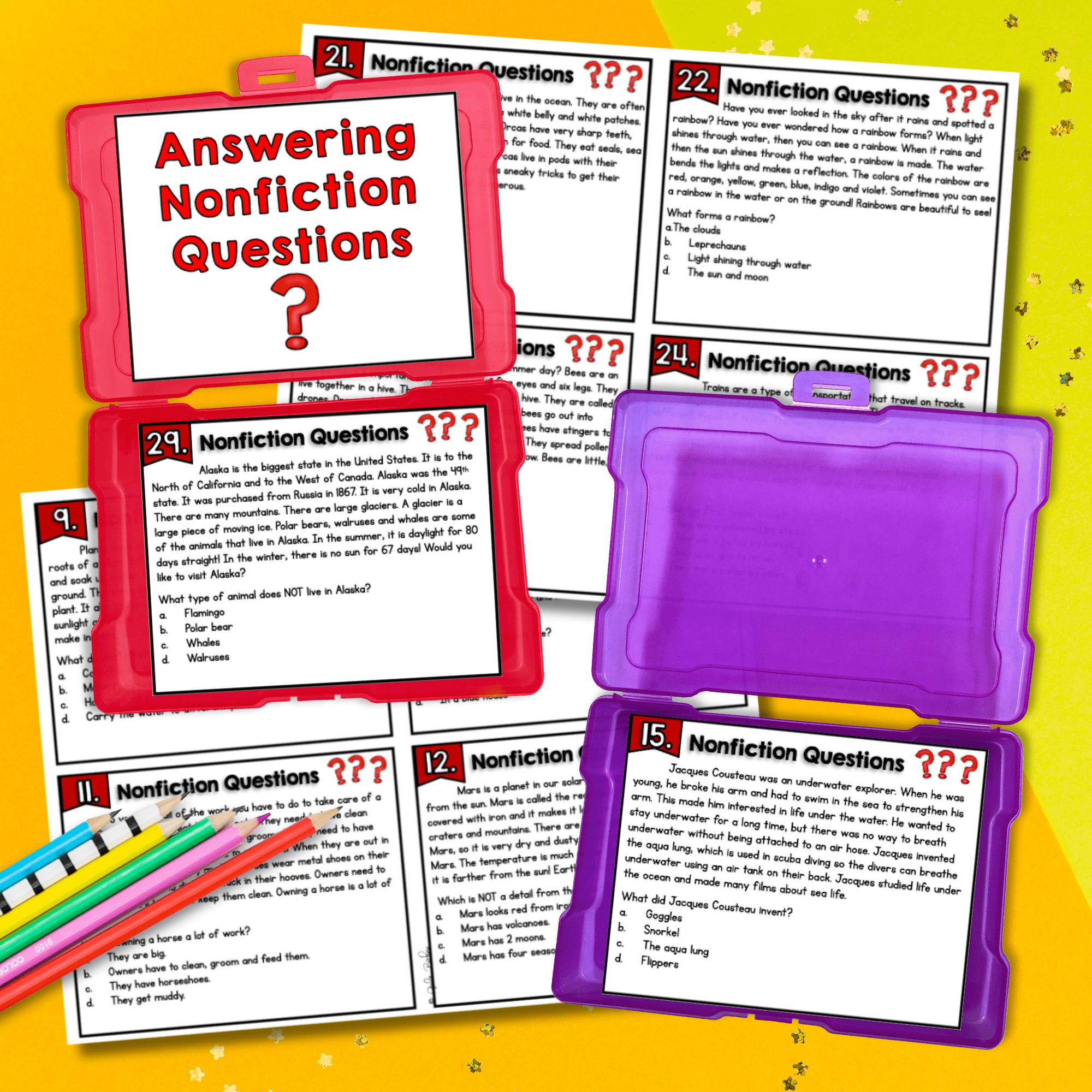 Nonfiction Ask & Answer Questions Reading Comprehension Task Cards 2nd 3rd Grade - Image 2