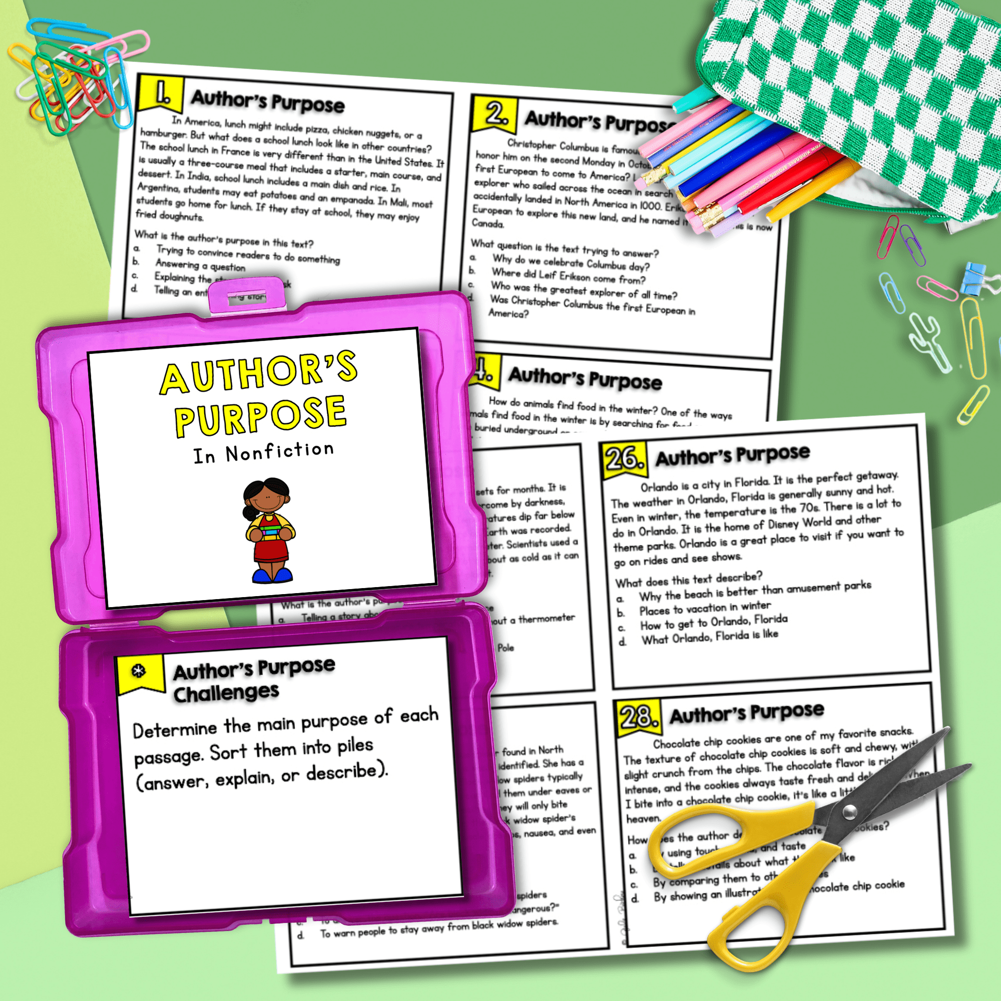 Author's Purpose in Nonfiction Task Cards 2nd Grade RI.2.6 & FL BEST ELA.2.R.2.3 - Image 2