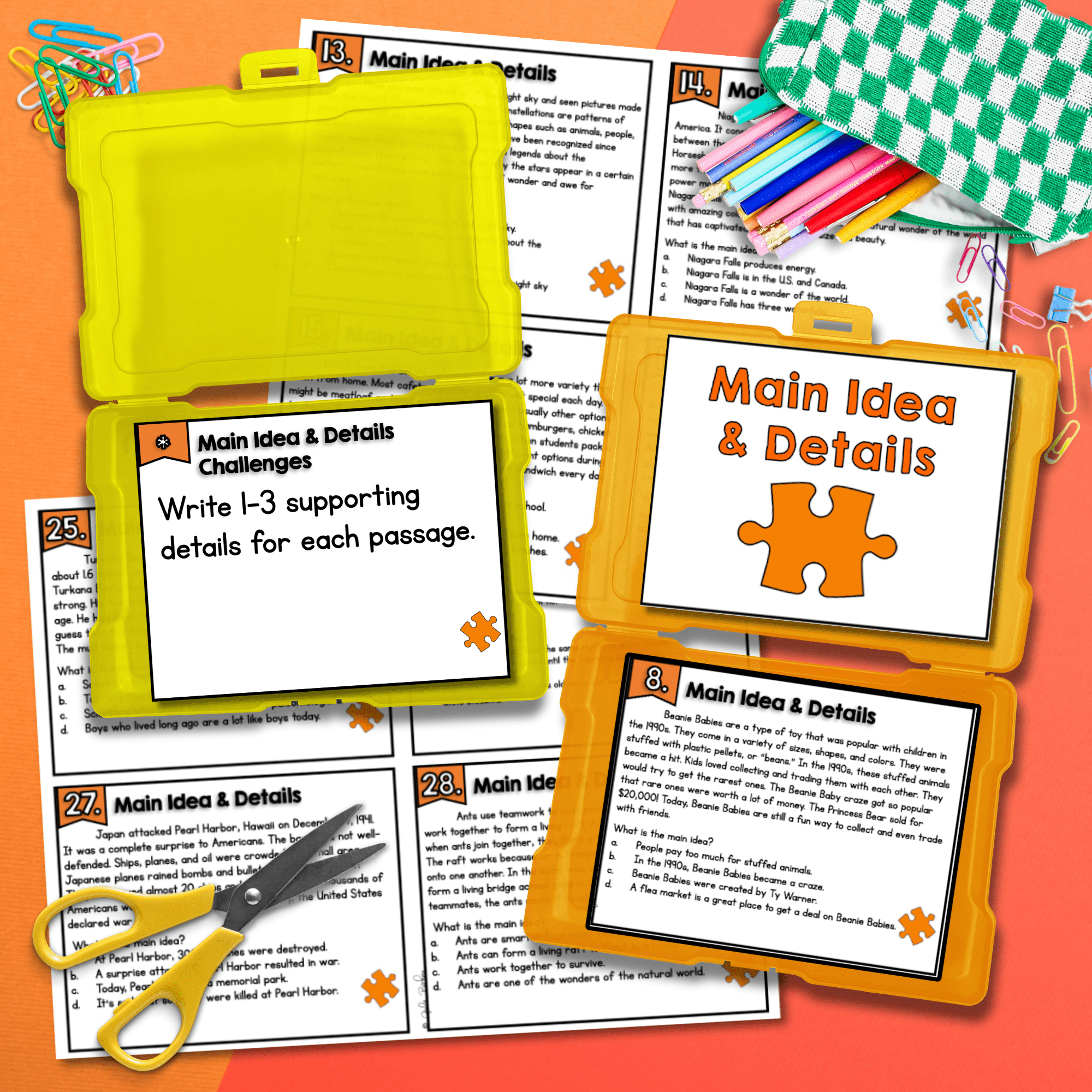 Main Idea & Details Task Cards 2nd 3rd Grade Reading Comprehension RI.2.2 RI.3.2 - Image 2