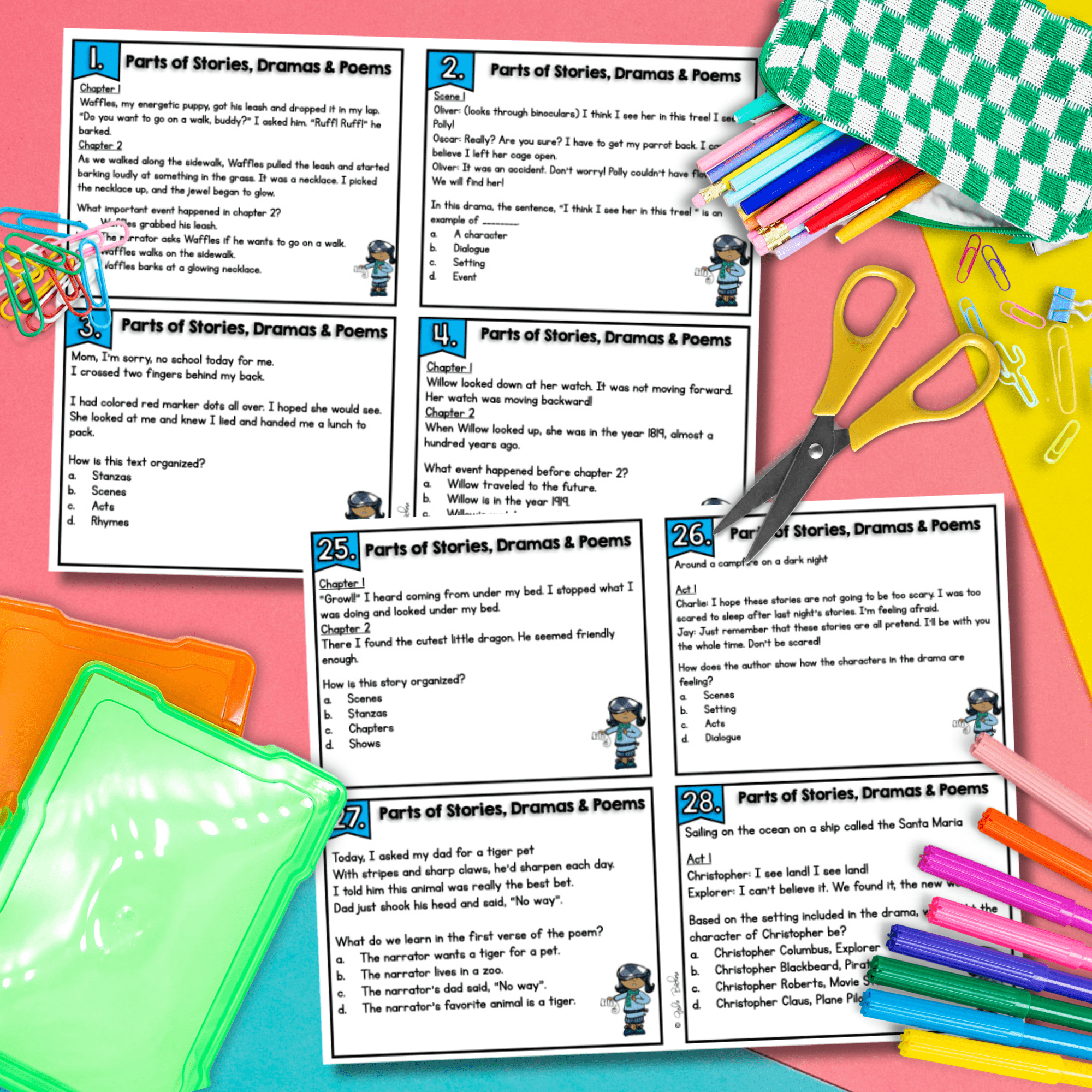 Text Structure Stories Dramas Poems Reading Task Cards 3rd Grade Fiction RL3.5 - Image 2
