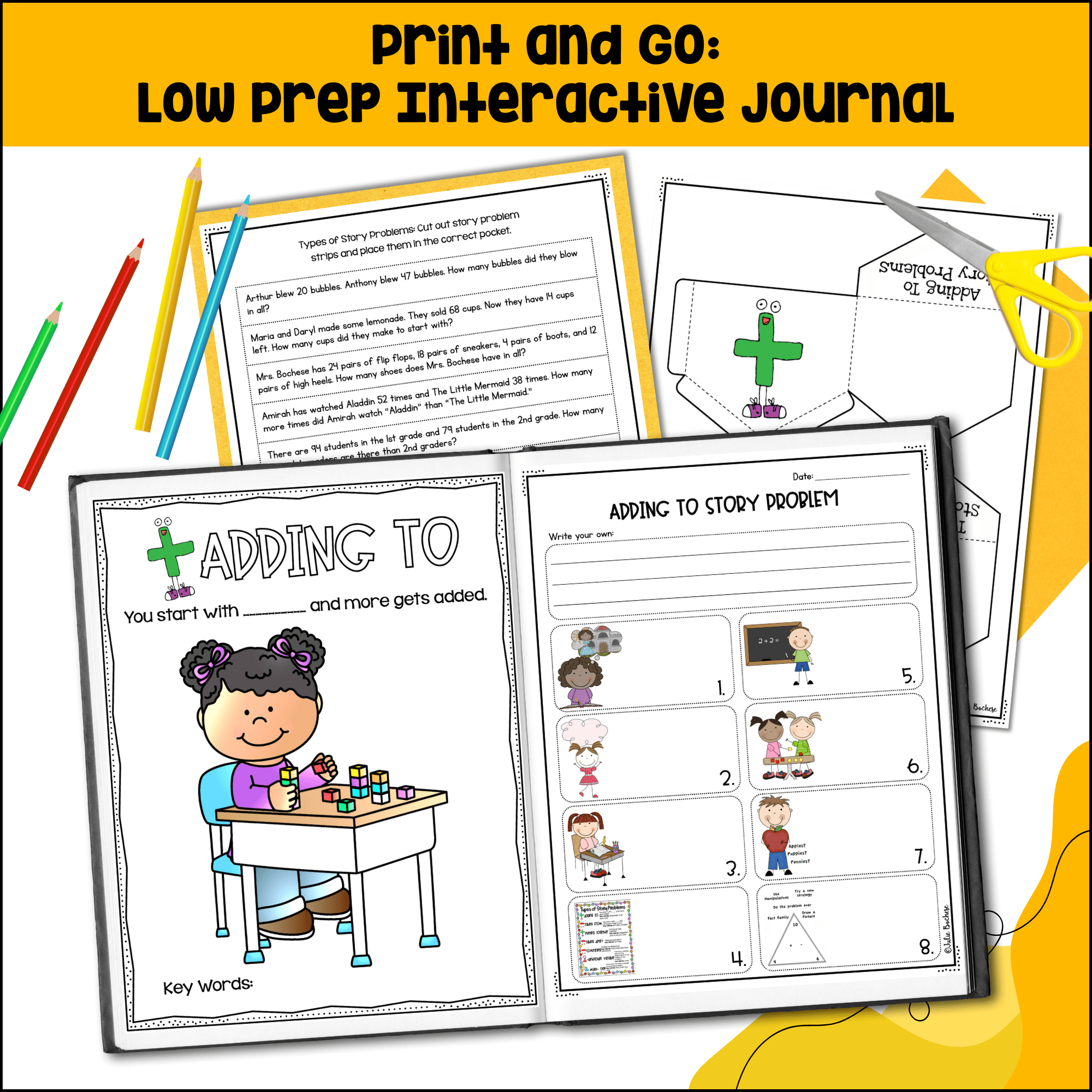 Math Interactive Journal for Word Problems - Common Core Activities 2.OA.A.1 - Image 2