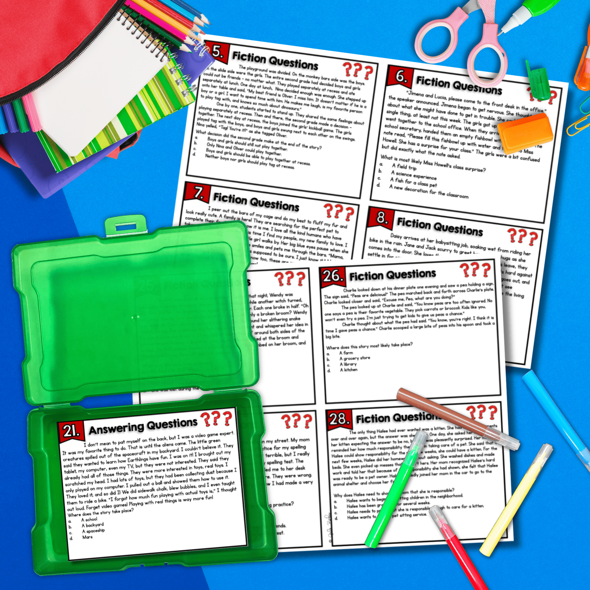 Ask & Answer Questions Fiction Reading Comprehension Task Cards 2nd & 3rd Grade - Image 2