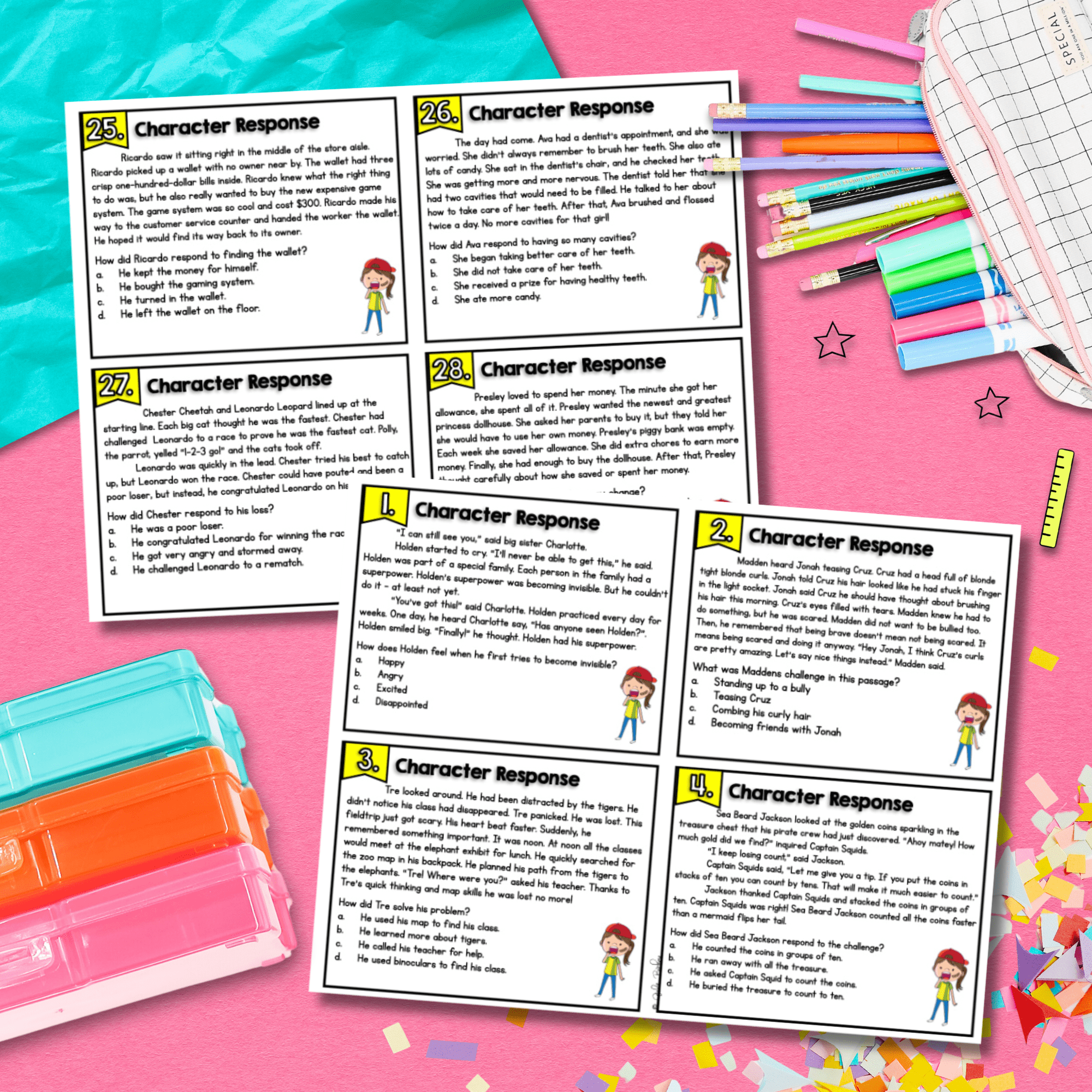 Character Response Task Cards - 2nd & 3rd Grade Reading Comprehension RL.2.3 - Image 2