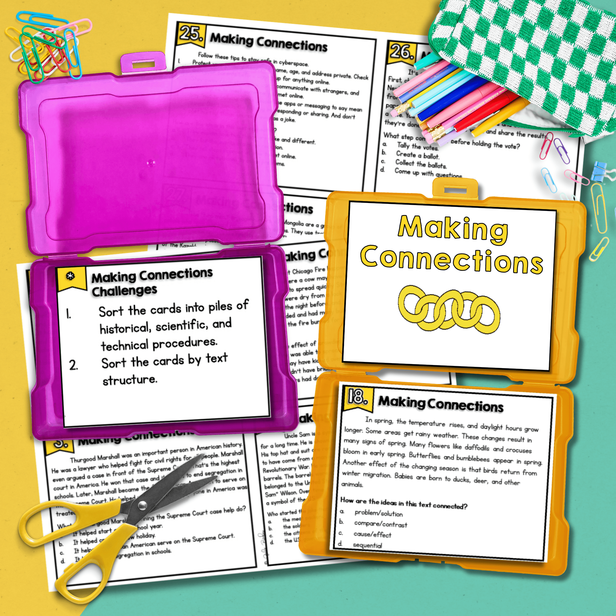 Making Connections Task Cards 2nd 3rd Grade Reading Comprehension RI.2.3 RI.3.3 - Image 2