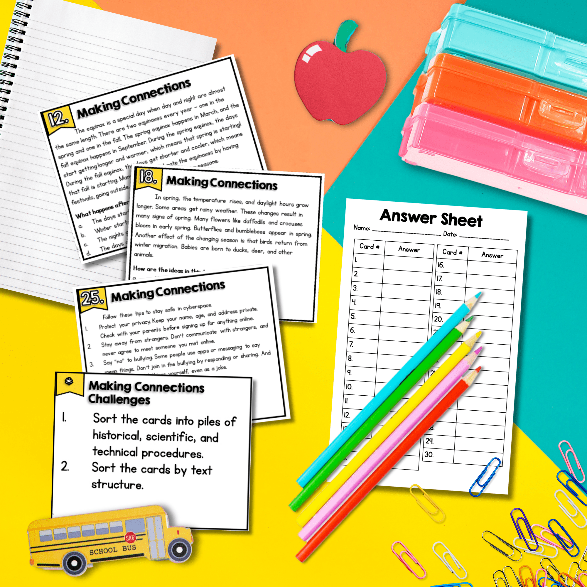 Making Connections Task Cards 2nd 3rd Grade Reading Comprehension RI.2.3 RI.3.3 - Image 3