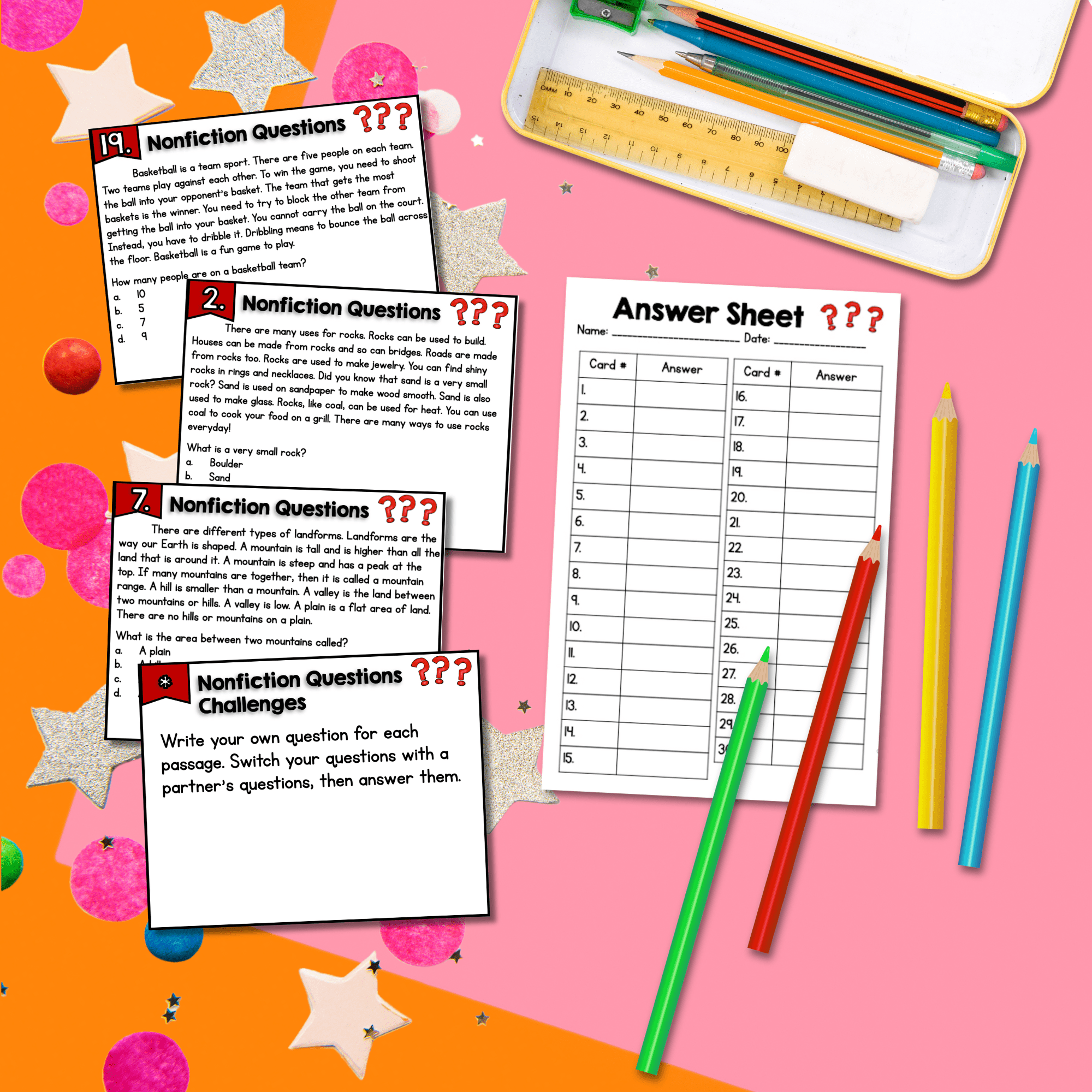 Nonfiction Ask & Answer Questions Reading Comprehension Task Cards 2nd 3rd Grade - Image 3