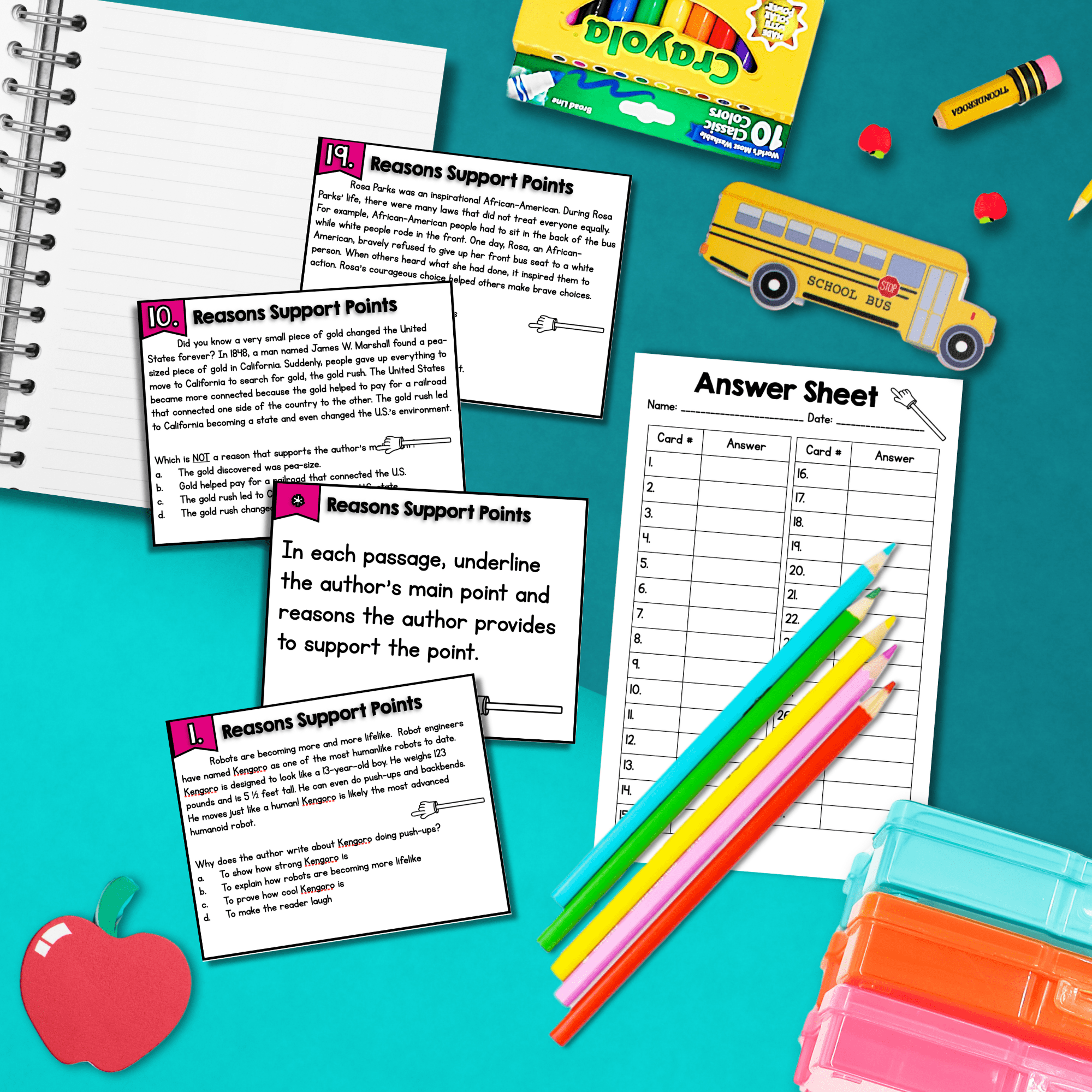 Author's Points & Supporting Reasons Reading Task Cards 2nd Grade RI2.8 Centers - Image 3