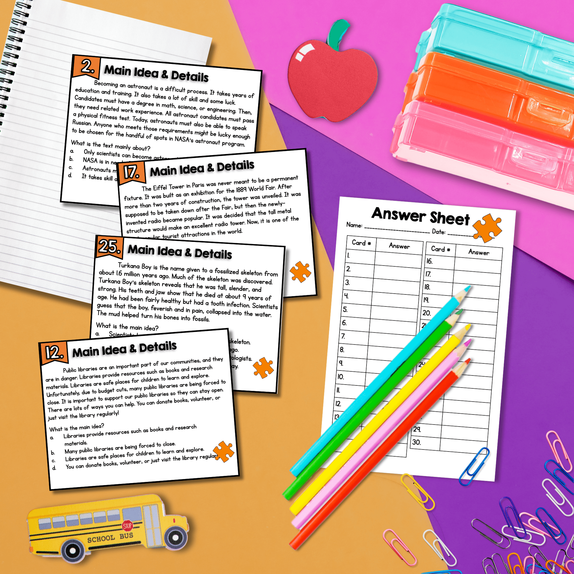 Main Idea & Details Task Cards 2nd 3rd Grade Reading Comprehension RI.2.2 RI.3.2 - Image 3