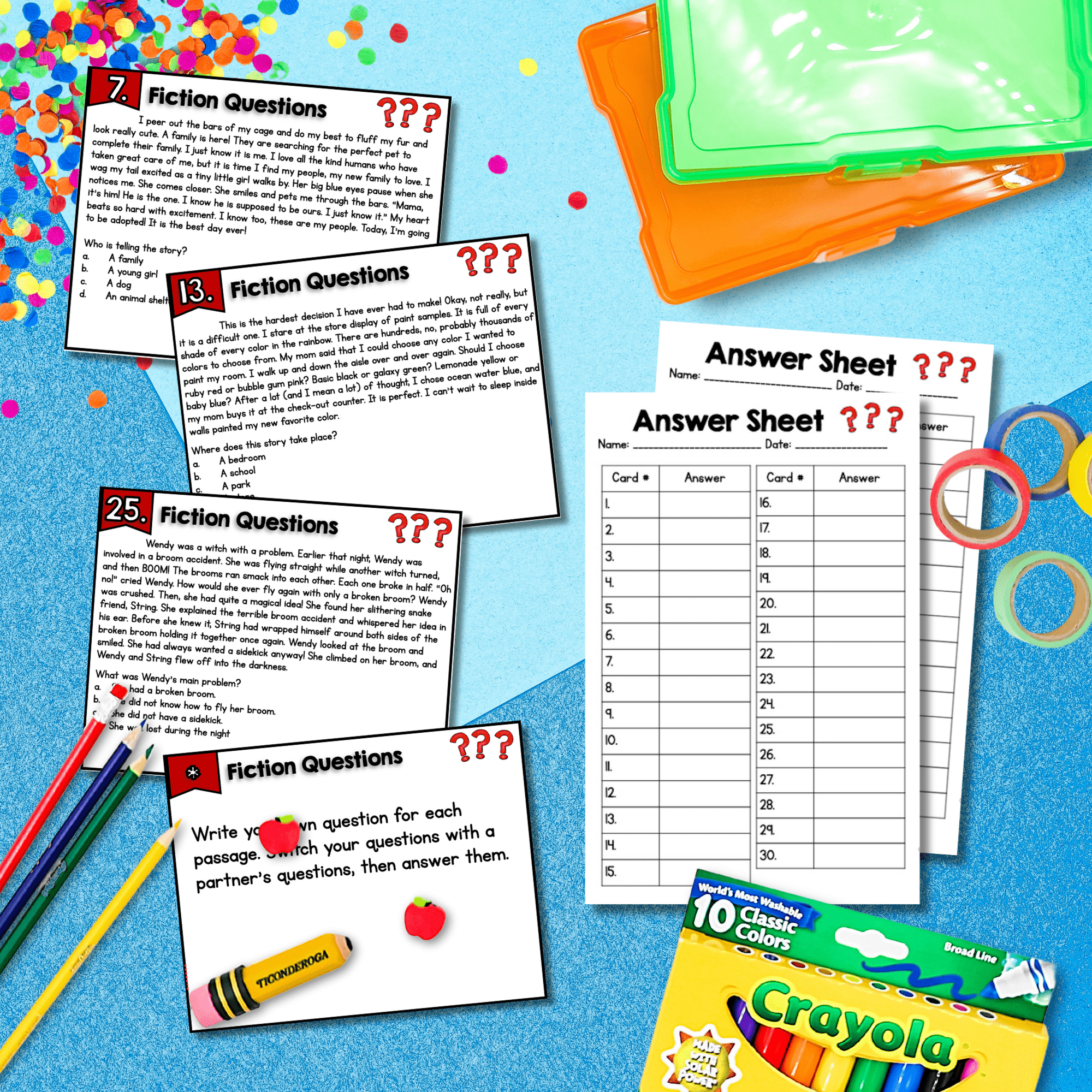 Ask & Answer Questions Fiction Reading Comprehension Task Cards 2nd & 3rd Grade - Image 3