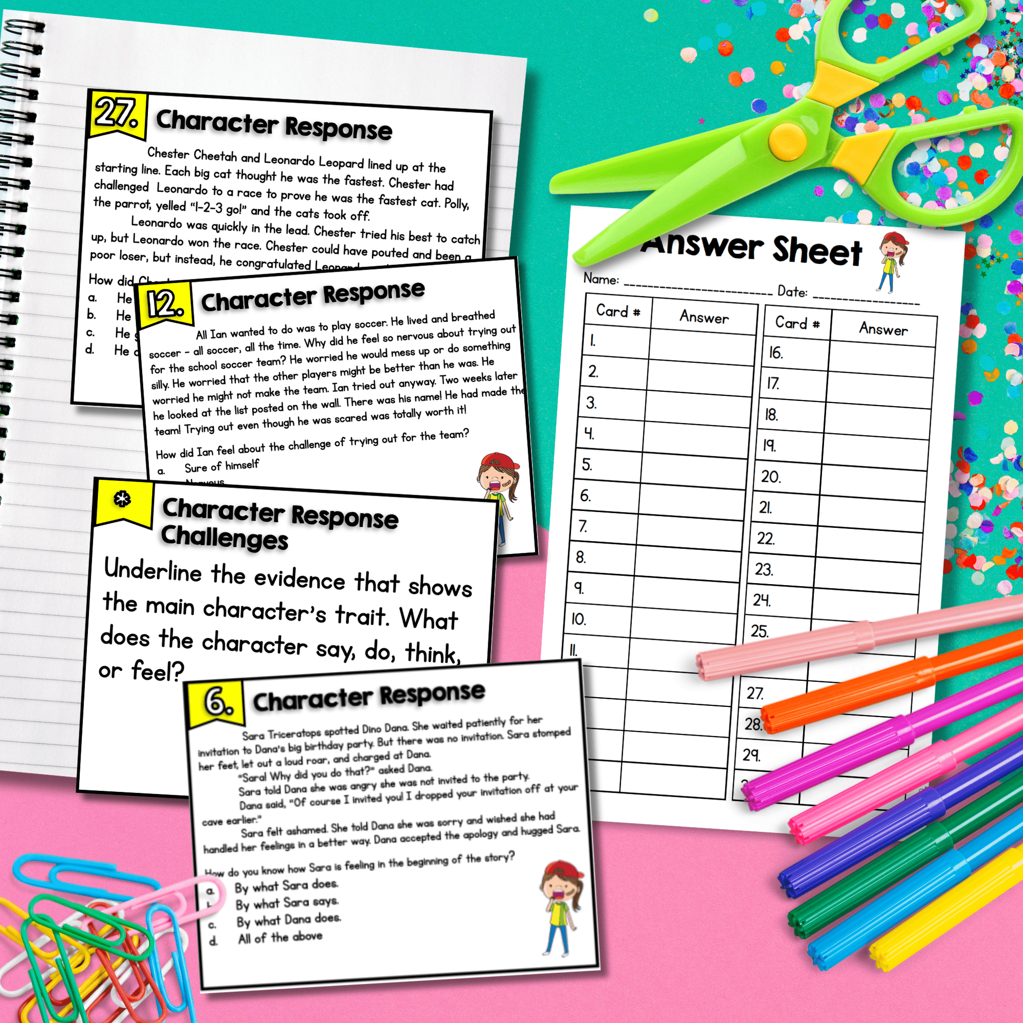 Character Response Task Cards - 2nd & 3rd Grade Reading Comprehension RL.2.3 - Image 3