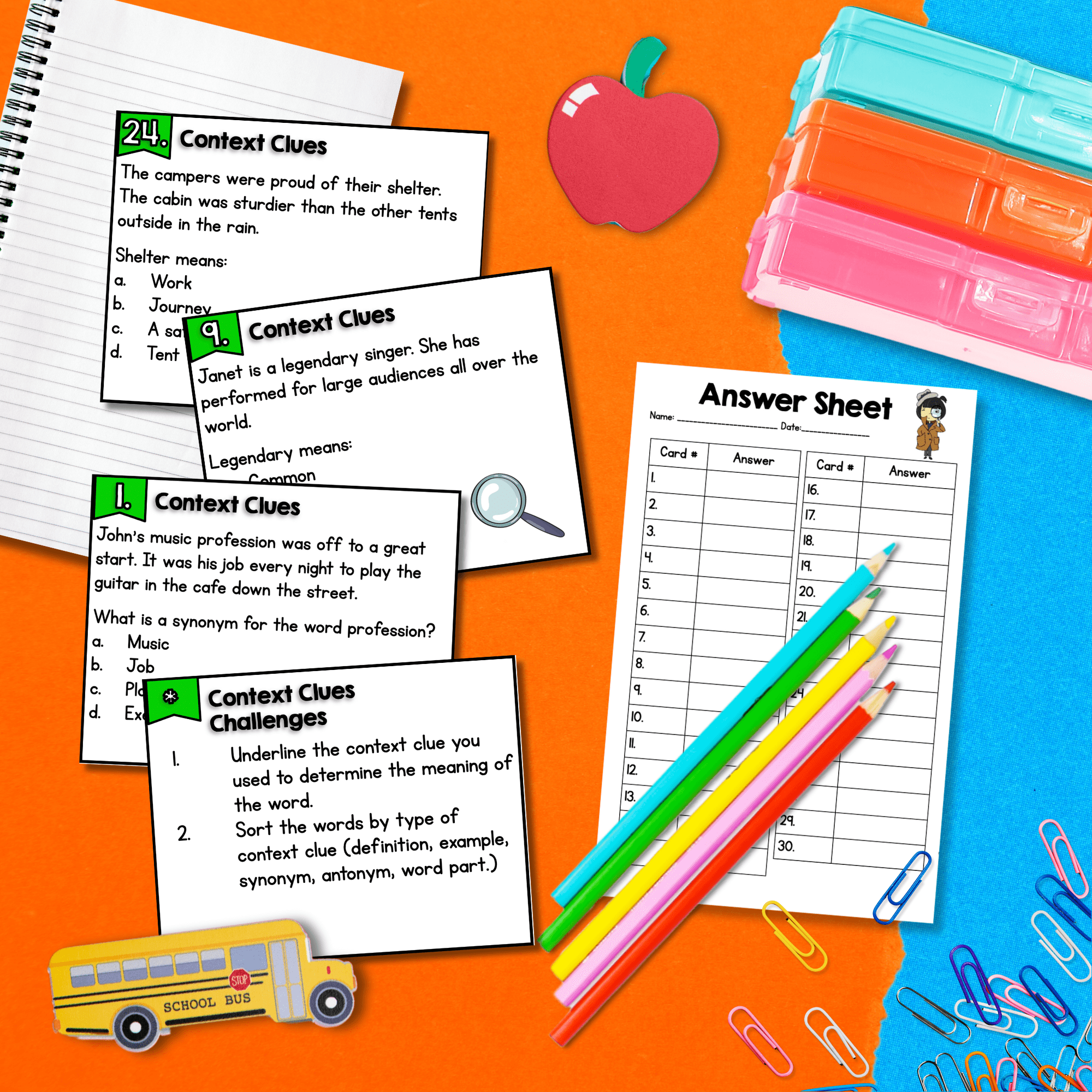 Context Clues Task Cards Nonfiction - 2nd & 3rd Grade Reading Comprehension - Image 3