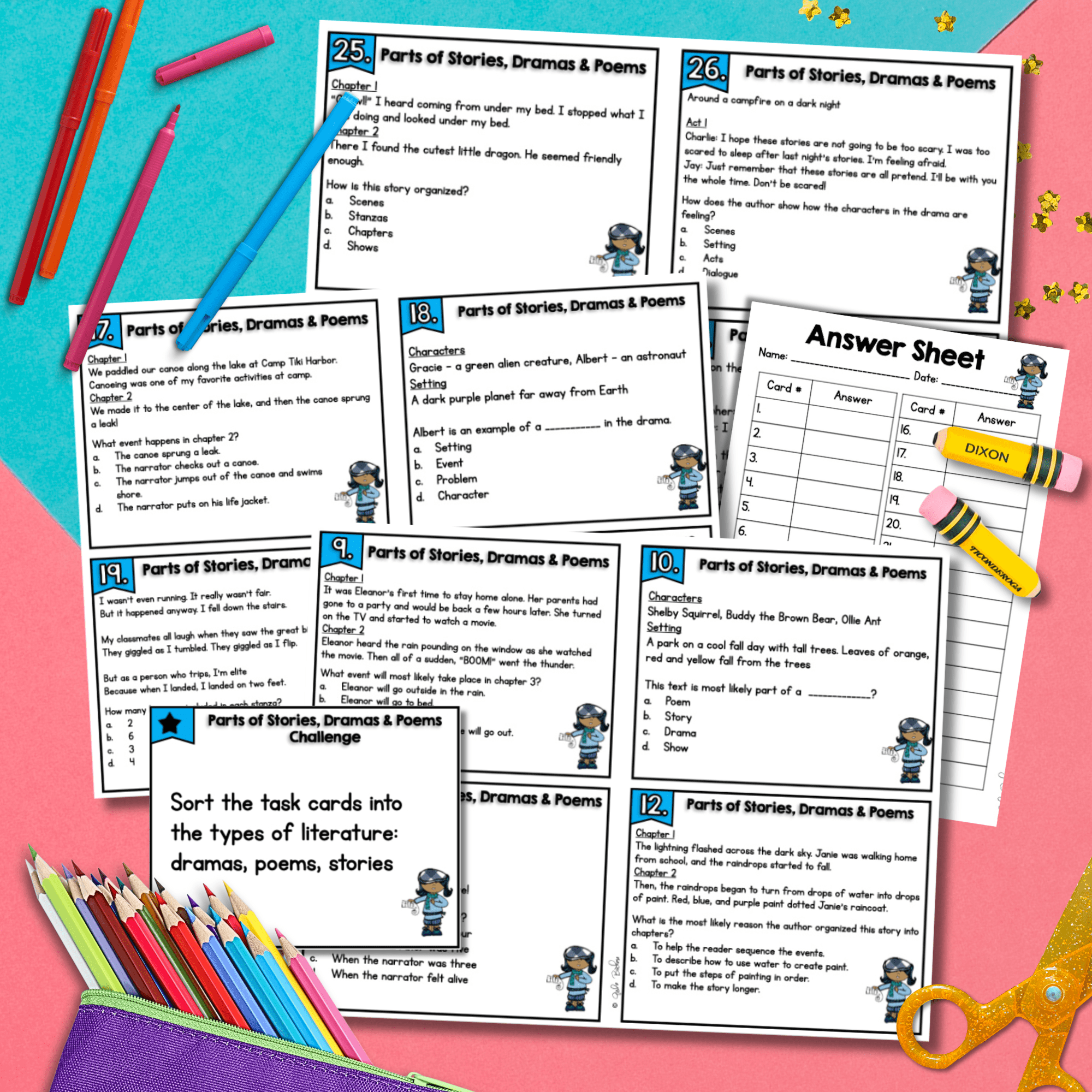 Text Structure Stories Dramas Poems Reading Task Cards 3rd Grade Fiction RL3.5 - Image 4