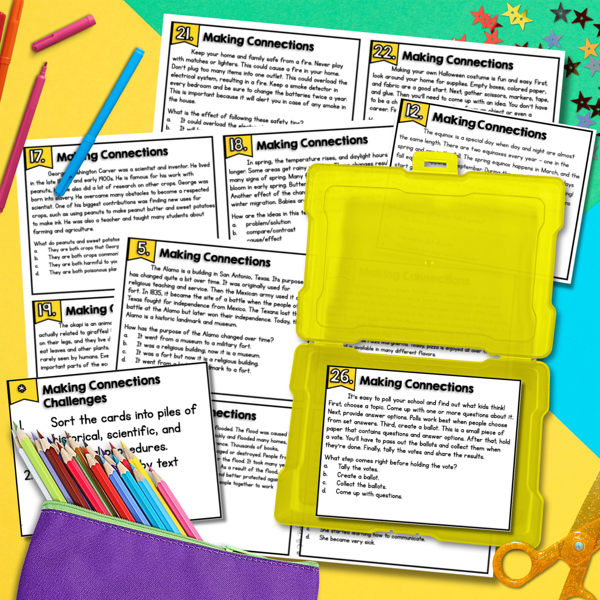 Making Connections Task Cards 2nd 3rd Grade Reading Comprehension RI.2.3 RI.3.3 - Image 4