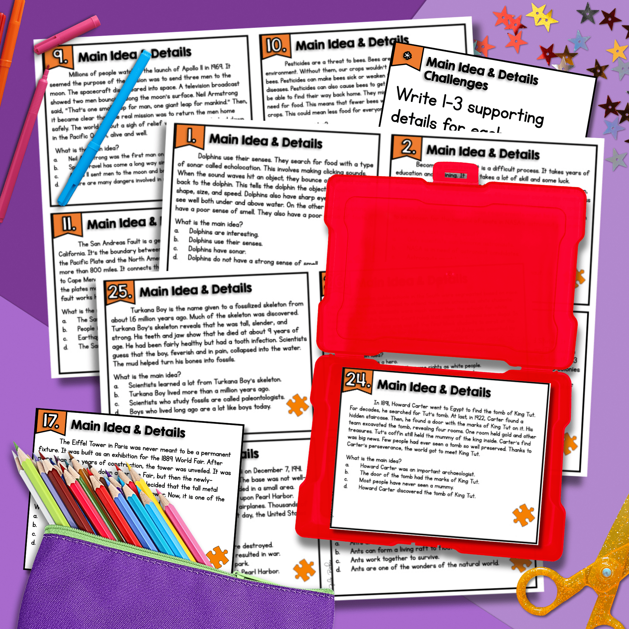 Main Idea & Details Task Cards 2nd 3rd Grade Reading Comprehension RI.2.2 RI.3.2 - Image 4