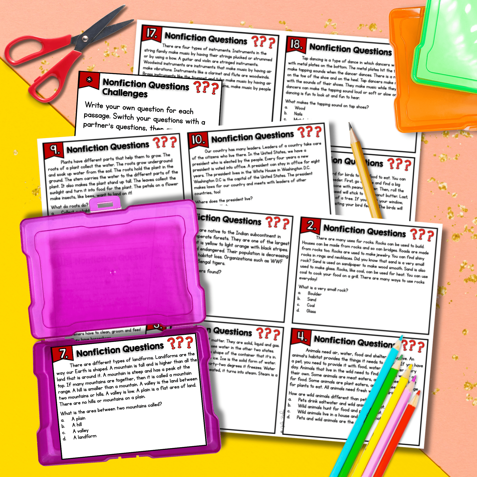 Nonfiction Ask & Answer Questions Reading Comprehension Task Cards 2nd 3rd Grade - Image 4