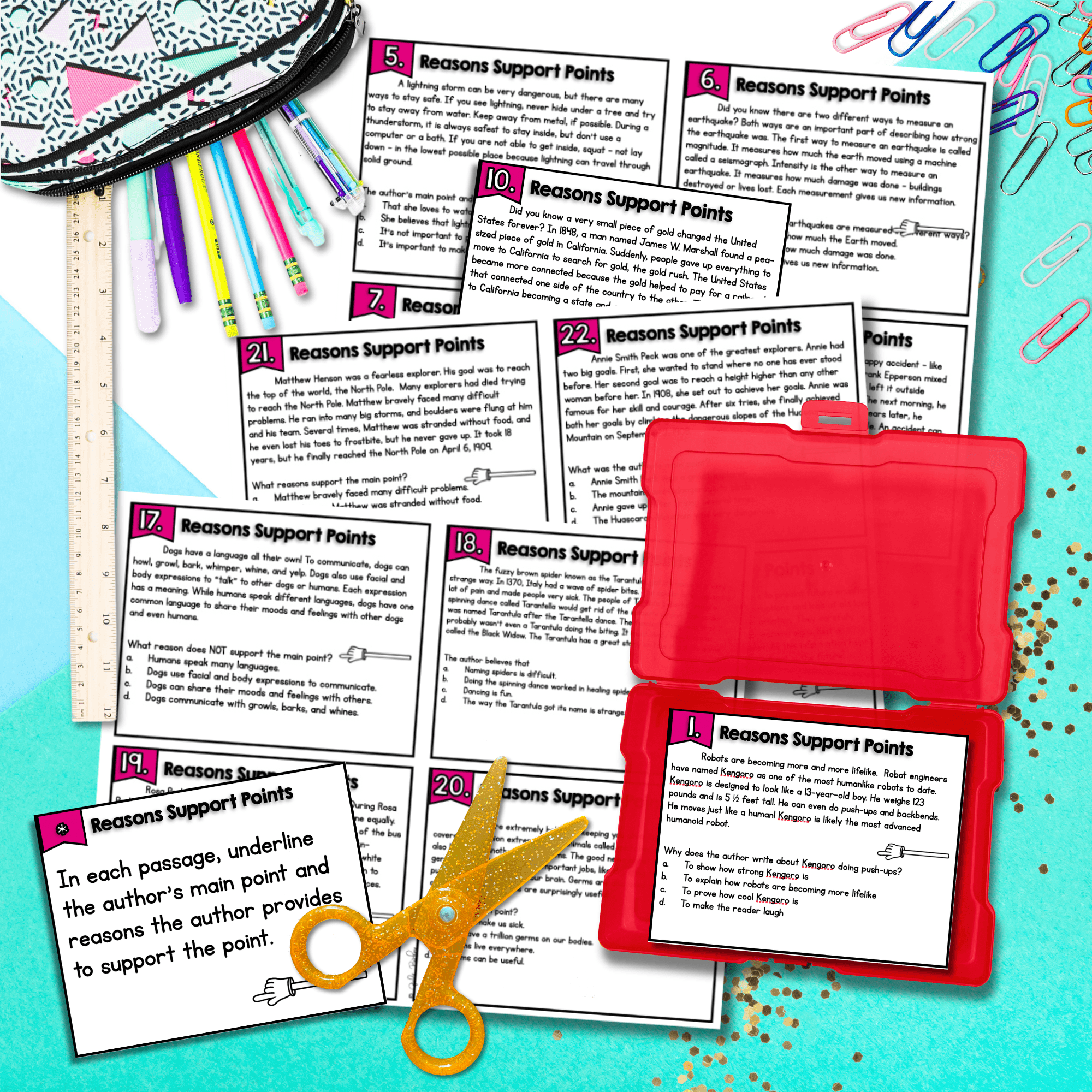Author's Points & Supporting Reasons Reading Task Cards 2nd Grade RI2.8 Centers - Image 4