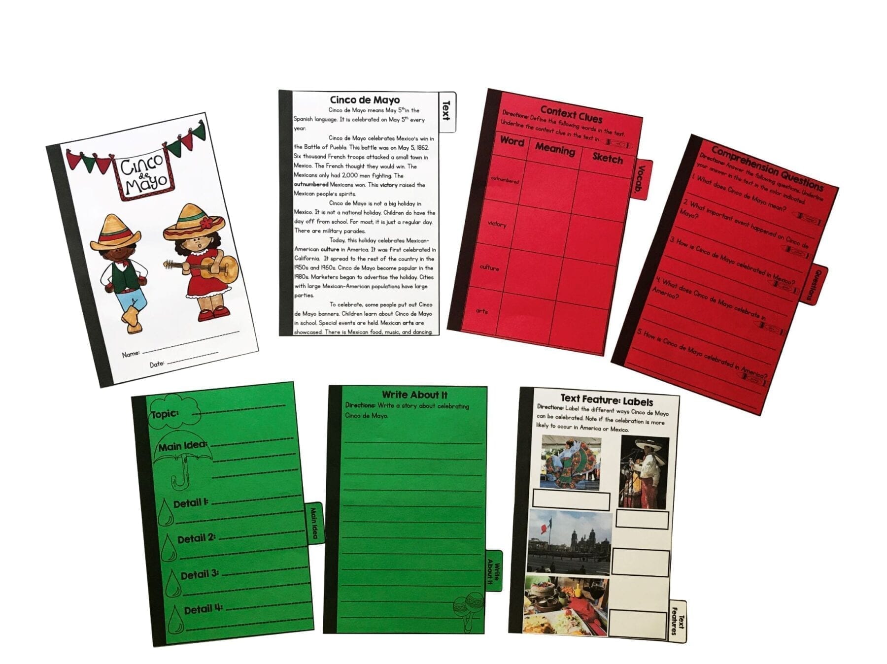 Cinco de Mayo Reading Comprehension Flip Book Activities- 2nd & 3rd grade - Image 2