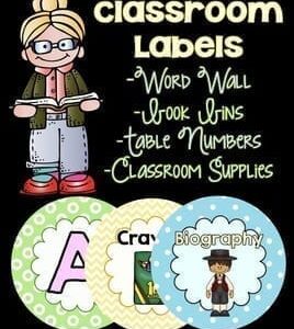 Circle Classroom Labels: Word Wall, Book Bins, Supplies