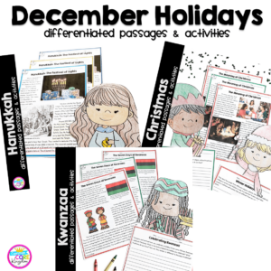 December Holidays Differentiated Reading and Writing Activities