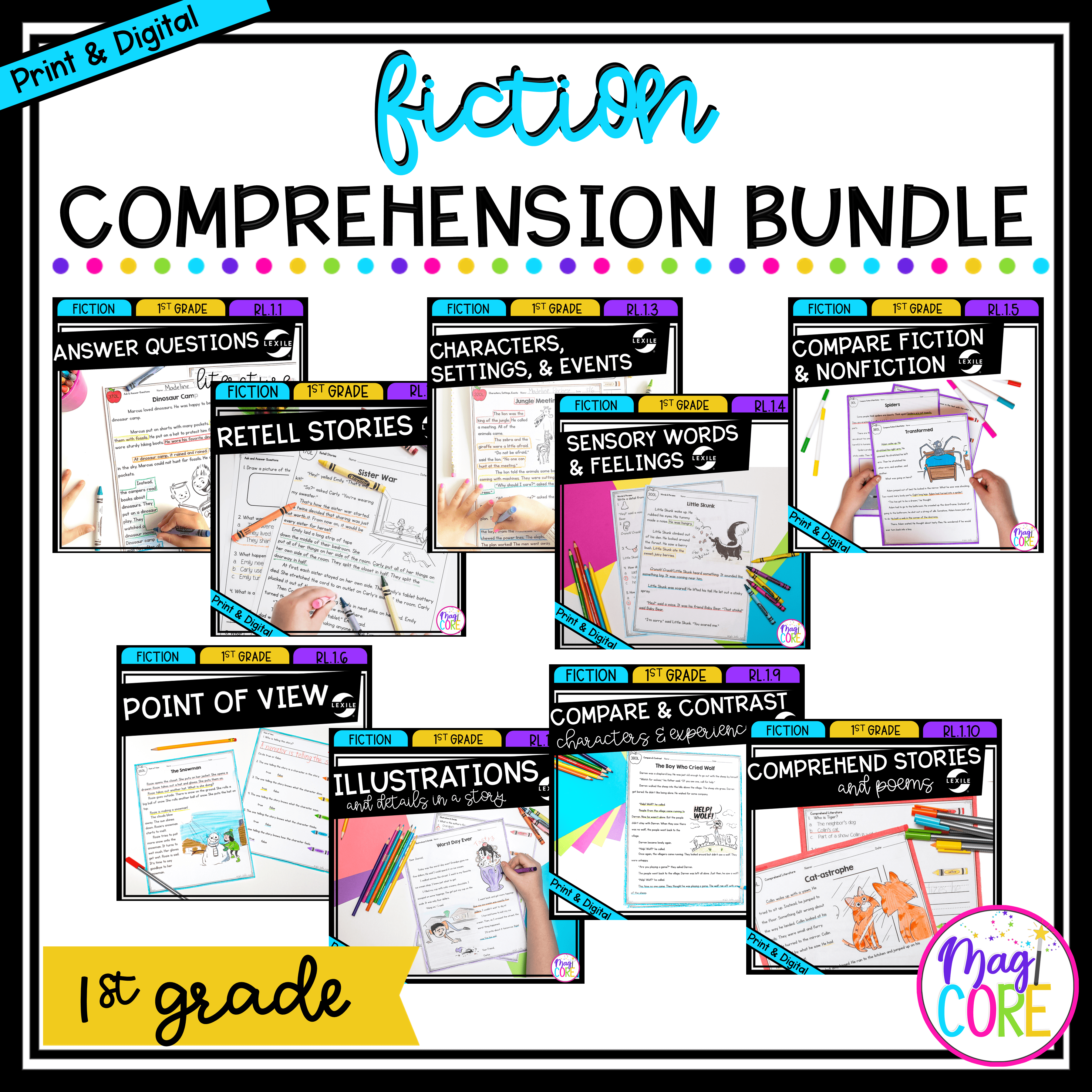 1st Grade Reading Comprehension Fiction Bundle - Digital & Printable