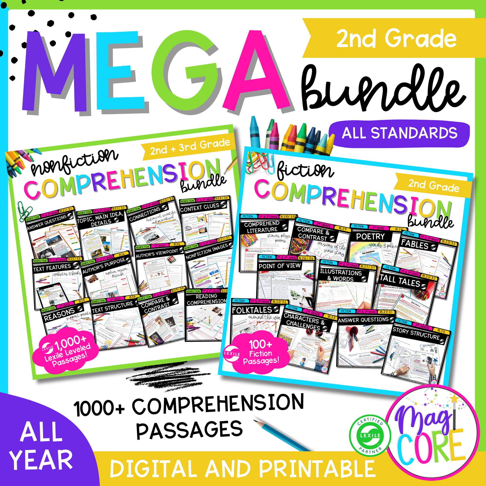 2nd Grade Reading Comprehension Passage Units Full Year MEGA Bundle