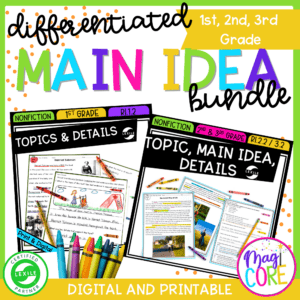 Main Idea Details Reading Comprehension Differentiated Bundle Passages Worksheet