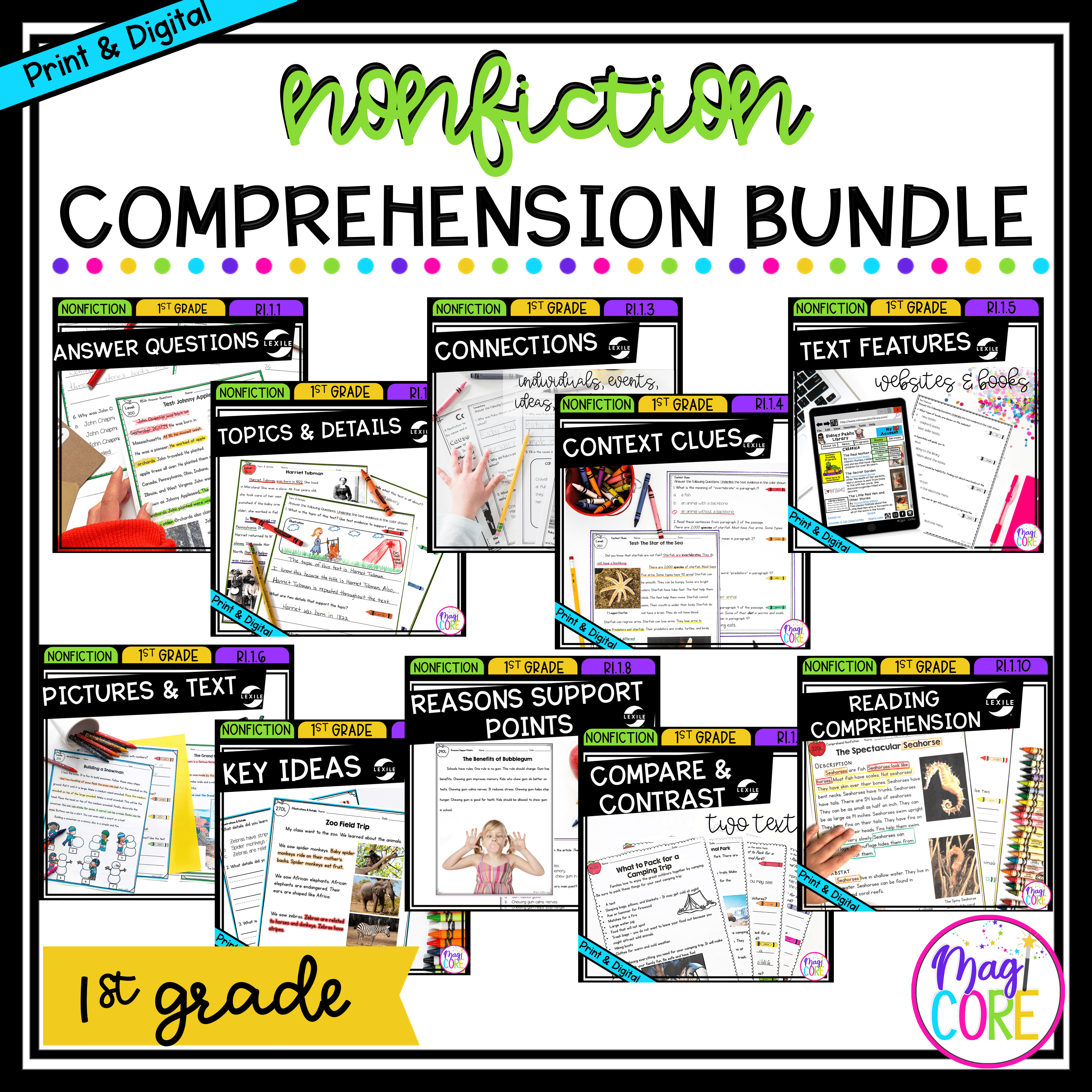 1st Grade Nonfiction Reading Comprehension Bundle - Google Distance Learning