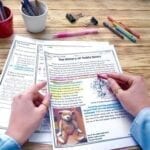 Main Idea passage with teacher holding article about the history of teddy bears