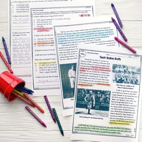 Main Idea Close Reading Passages for Teaching Reading Comprehension