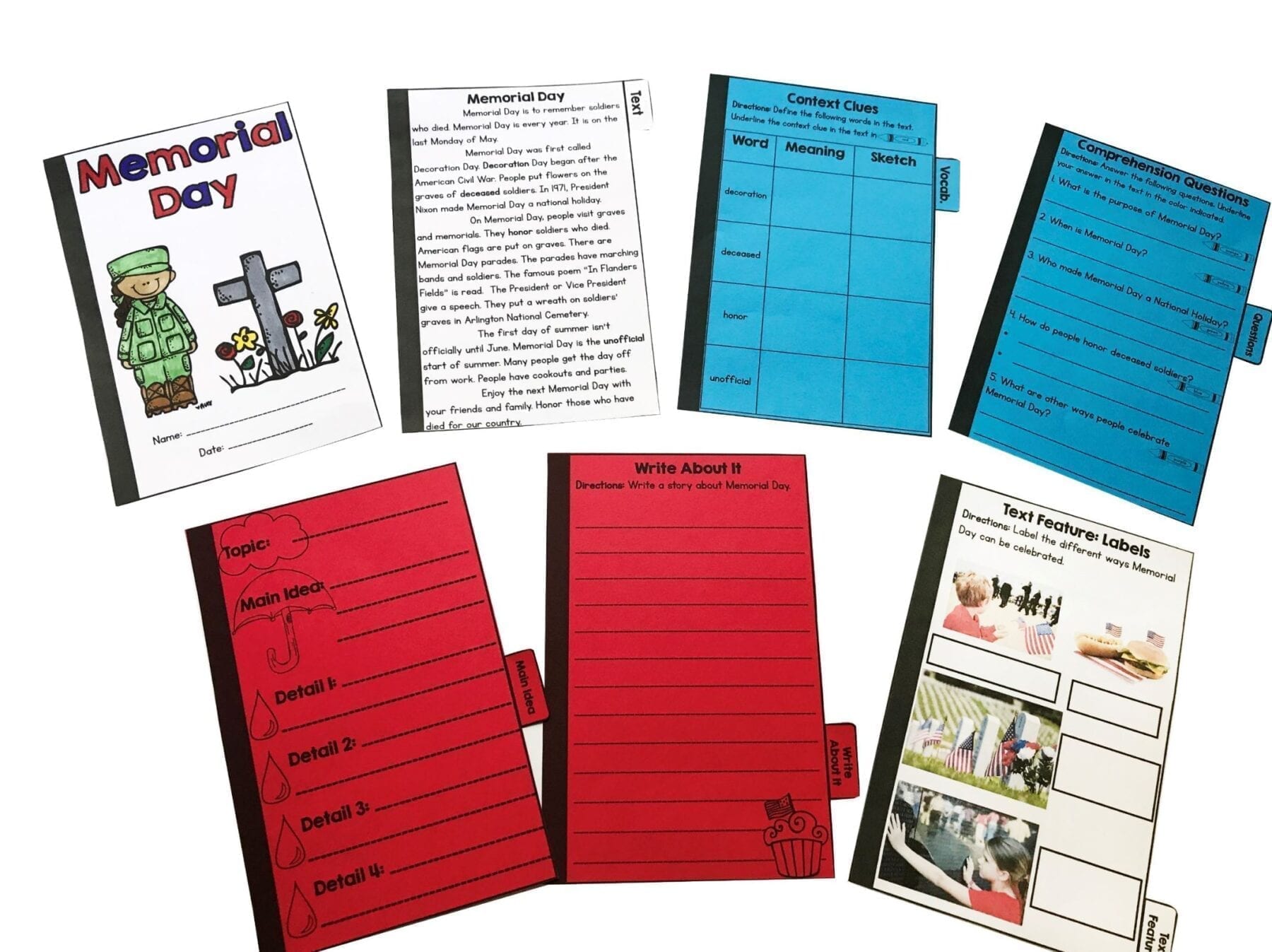 Memorial Day Reading Comprehension Flip Book Activities - 2nd & 3rd grade - Image 2