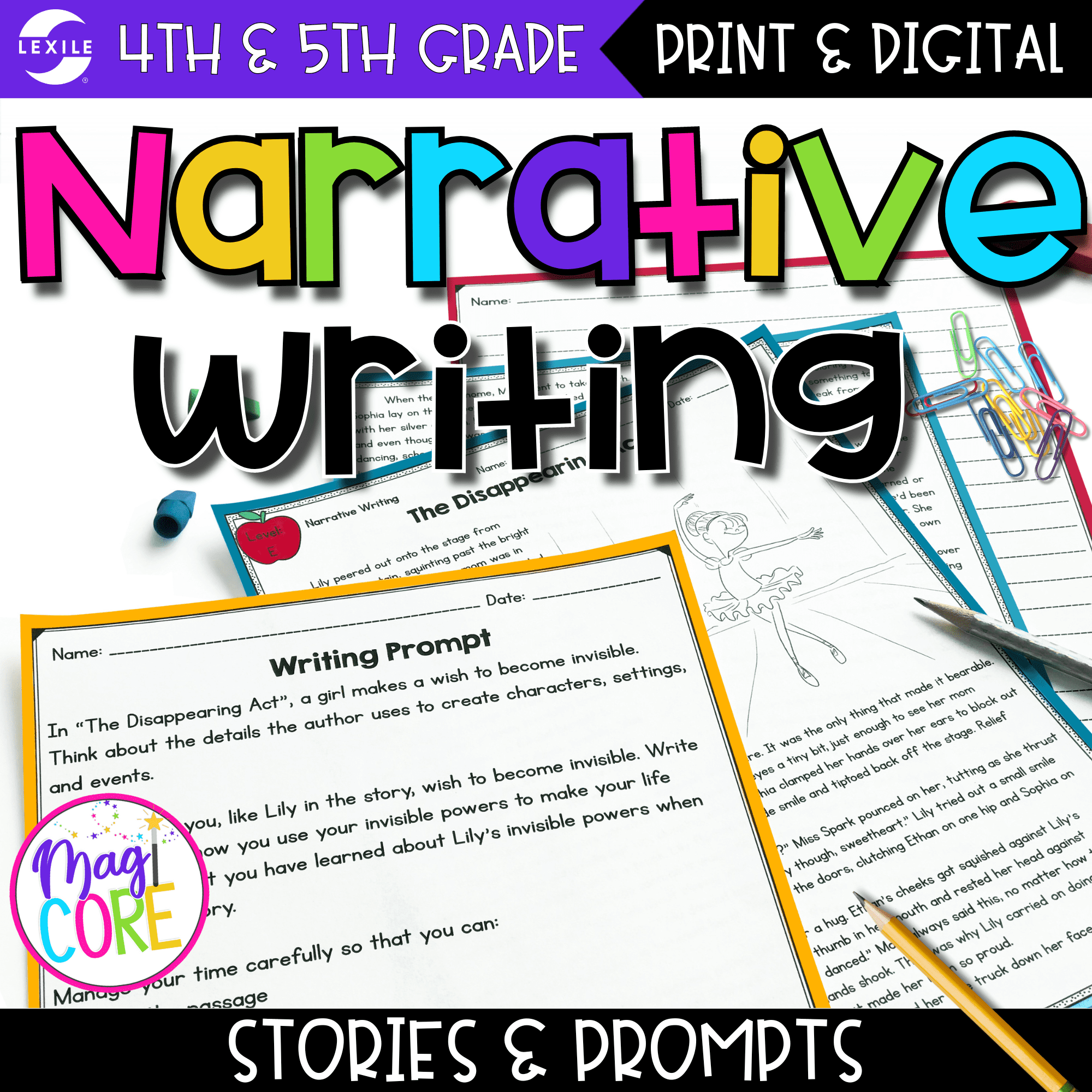 Narrative Writing Passages & Prompts with Lexile Levels - 4th & 5th Grade