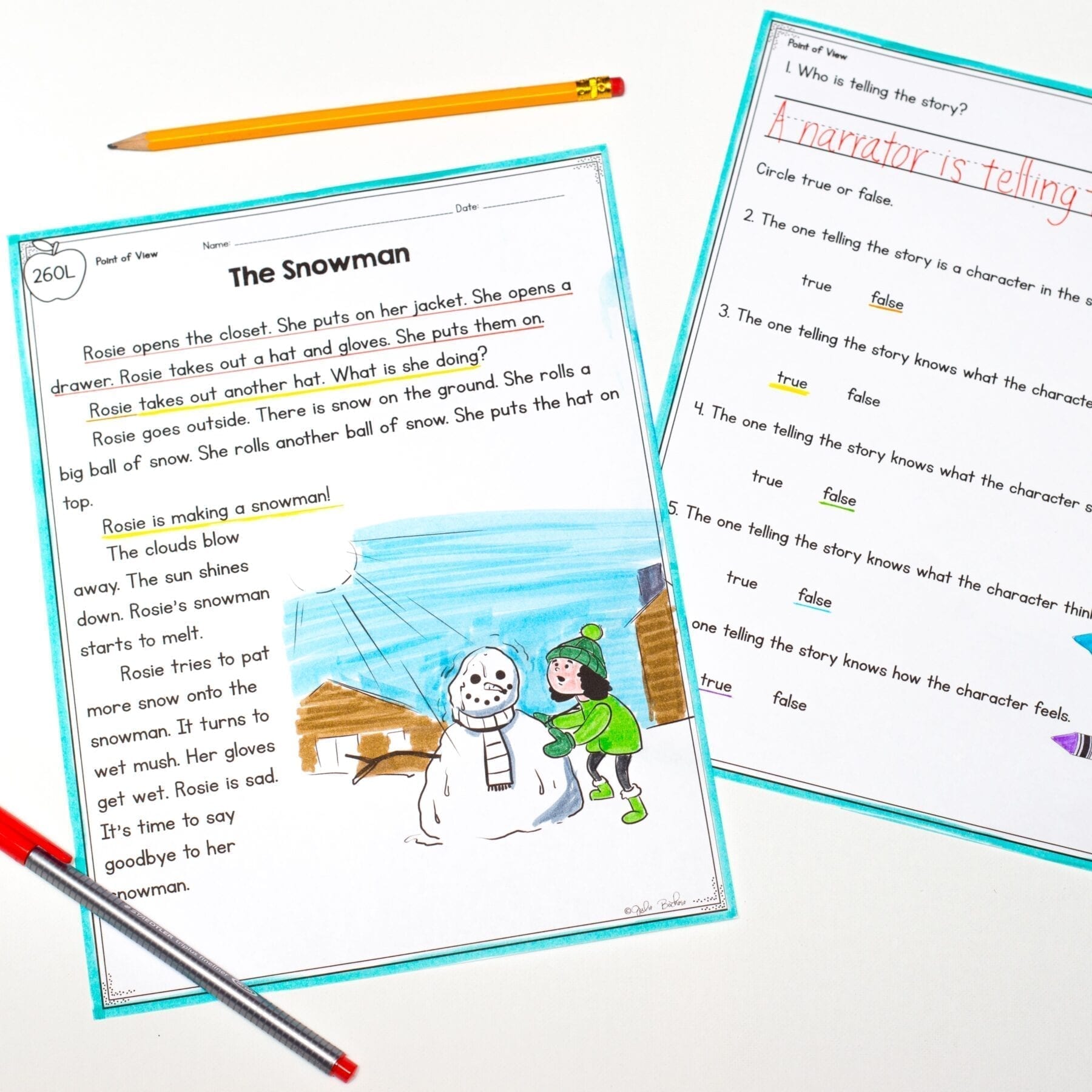 Point of View - 1st Grade RL.1.6 Reading Passages Worksheets Anchor Chart RL1.6 - Image 3