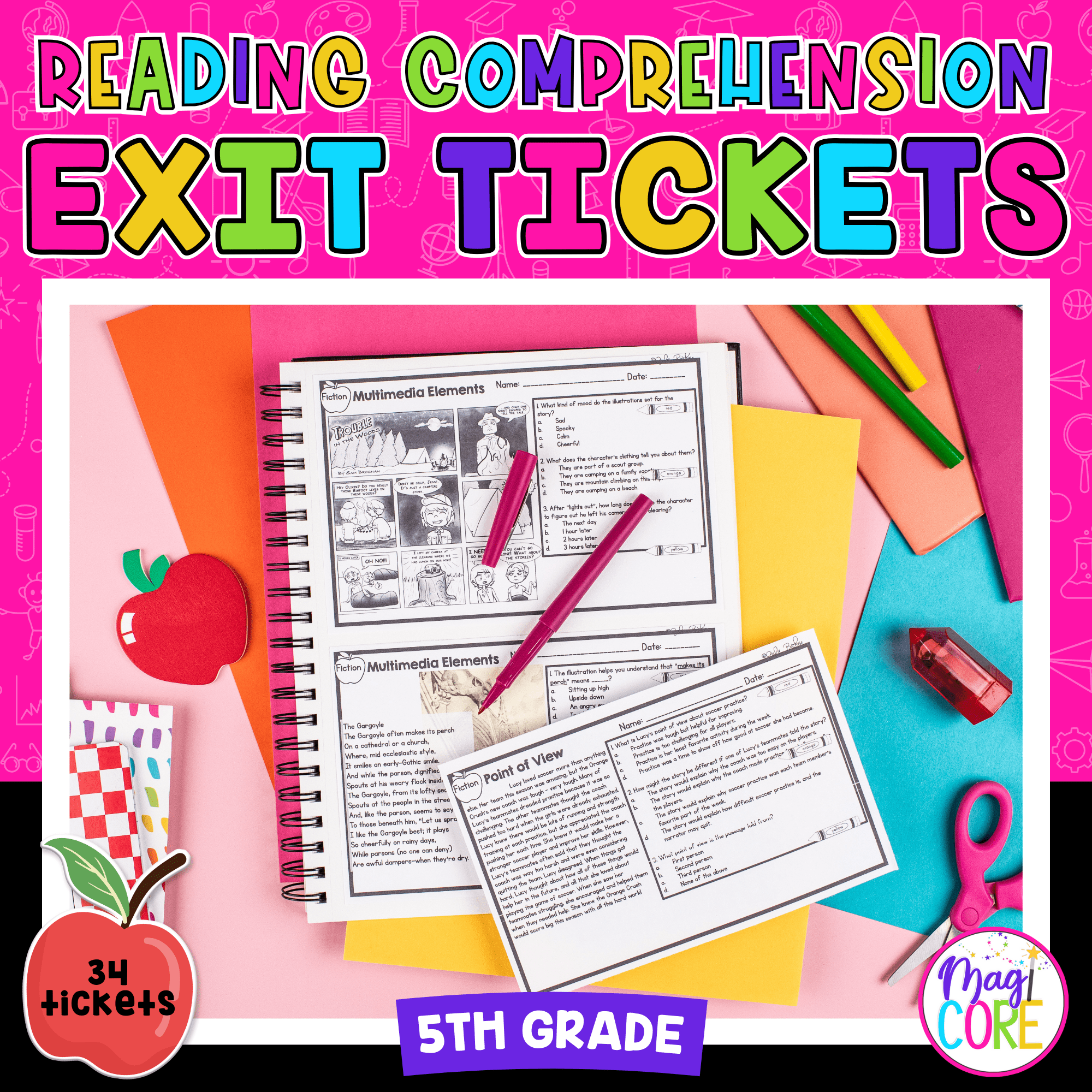5th Grade Reading Comprehension Exit Tickets - Literature & Informational Text