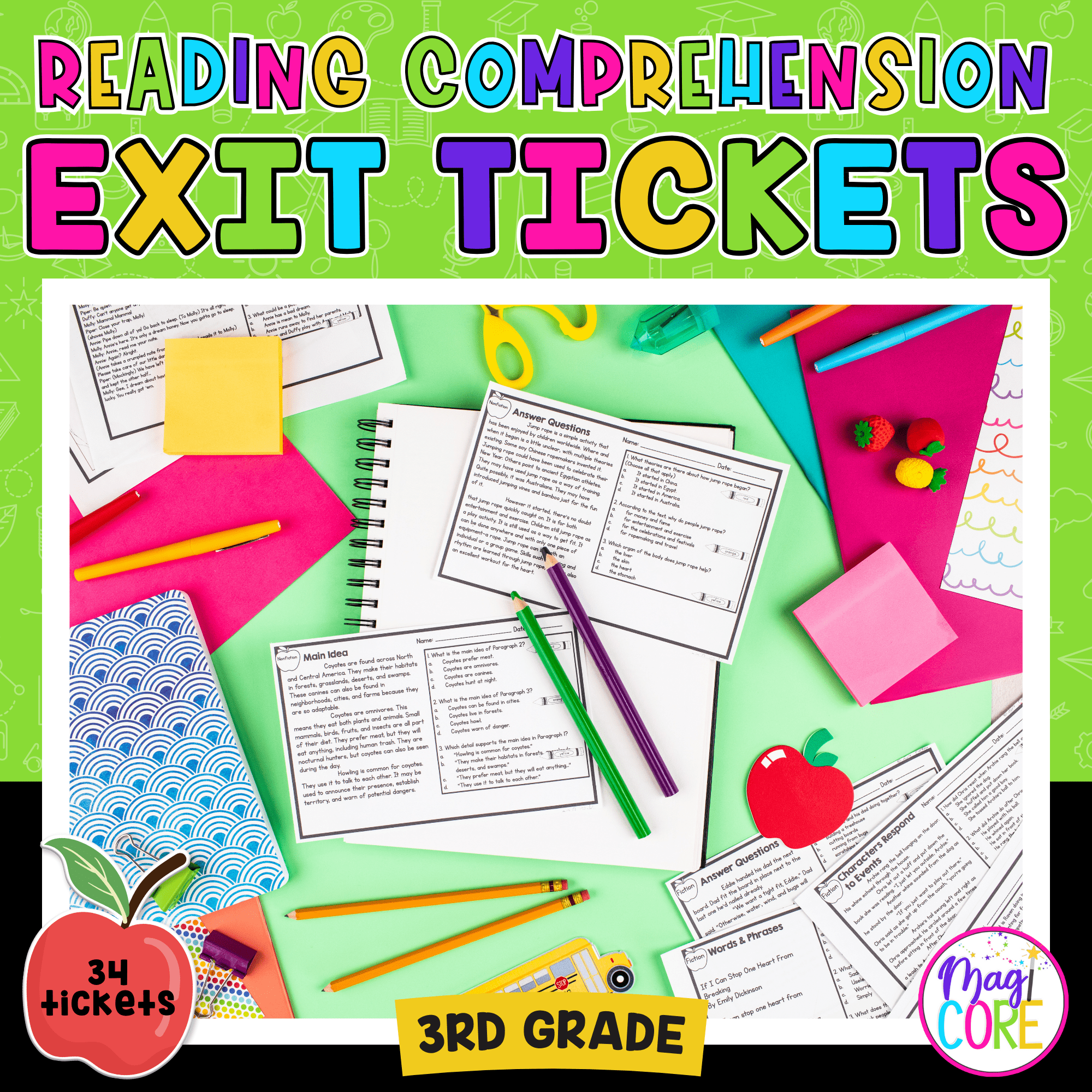 3rd Grade Reading Comprehension Exit Tickets - Literature & Informational Text