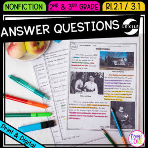 Ask & Answer Questions - 2nd RI.2.1 & 3rd RI.3.1 - Print & Digital RI2.1 RI3.1