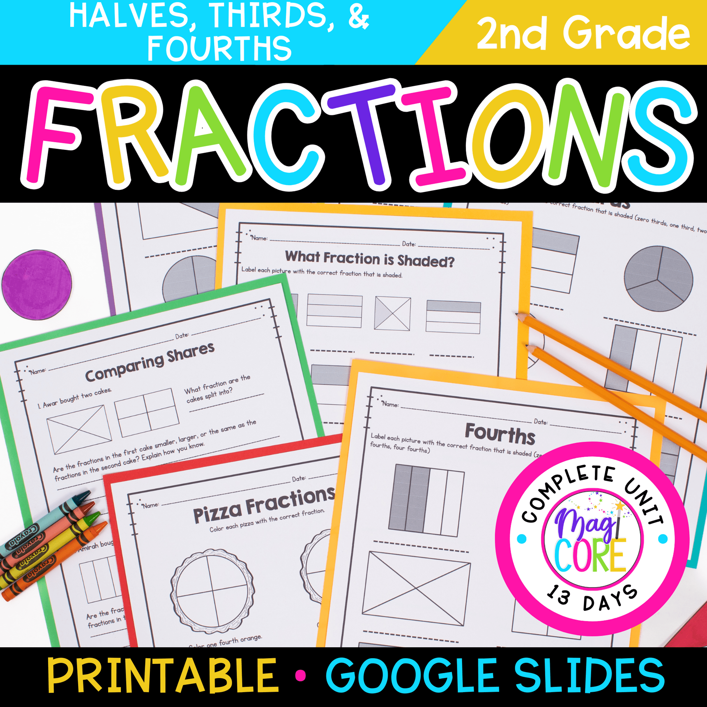 Fractions Halves Thirds Fourths 2nd Grade Math Worksheets - Partitioning Shapes
