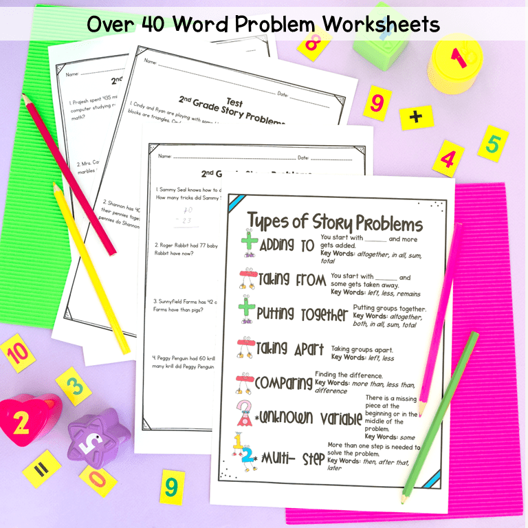 2nd Grade Word Problems to 100 & 1000 Practice Worksheets Math Story Problems - Image 3
