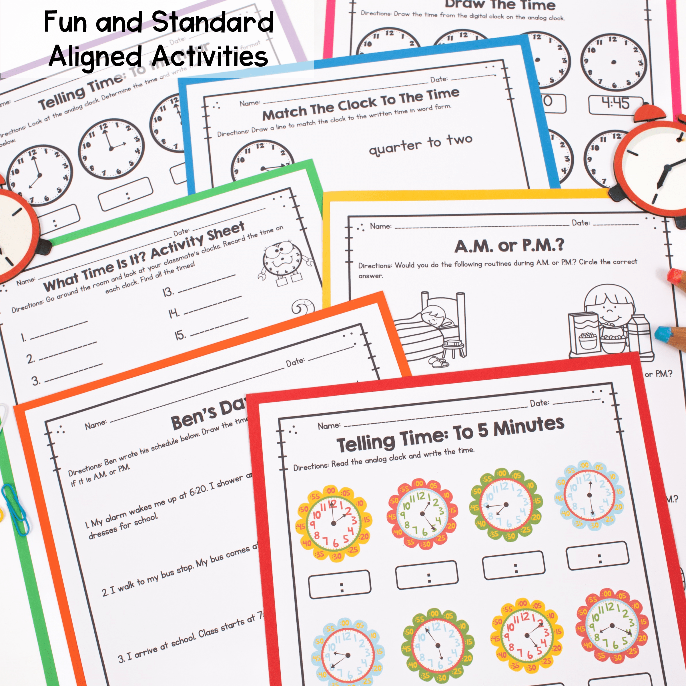 Telling Time to Five Minutes - 2nd Grade Math 2.MD.C.7 Worksheets Activities - Image 3