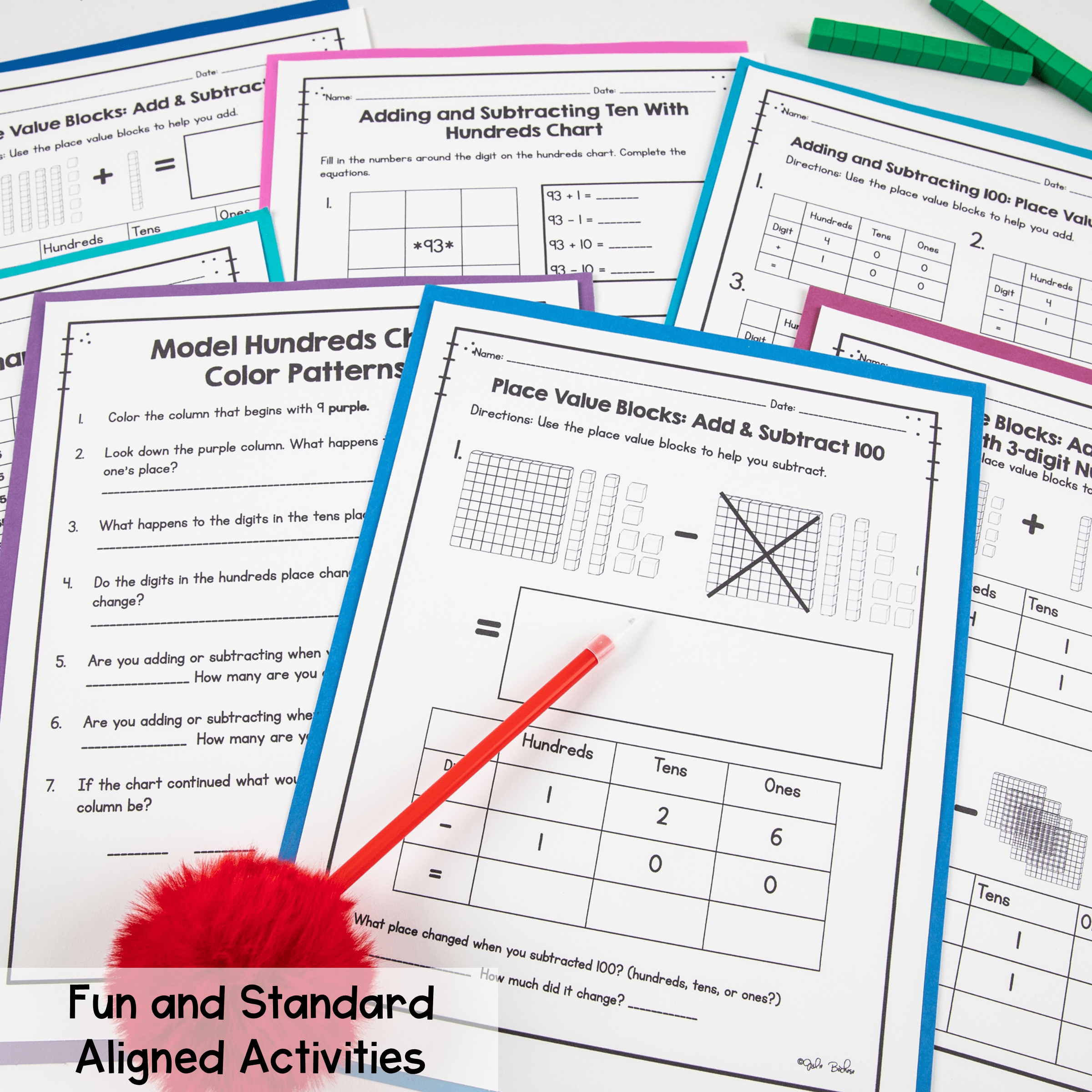 Add & Subtract 10 & 100 2nd Grade 2.NBT.B.8 More & Less Mental Math Worksheets - Image 3