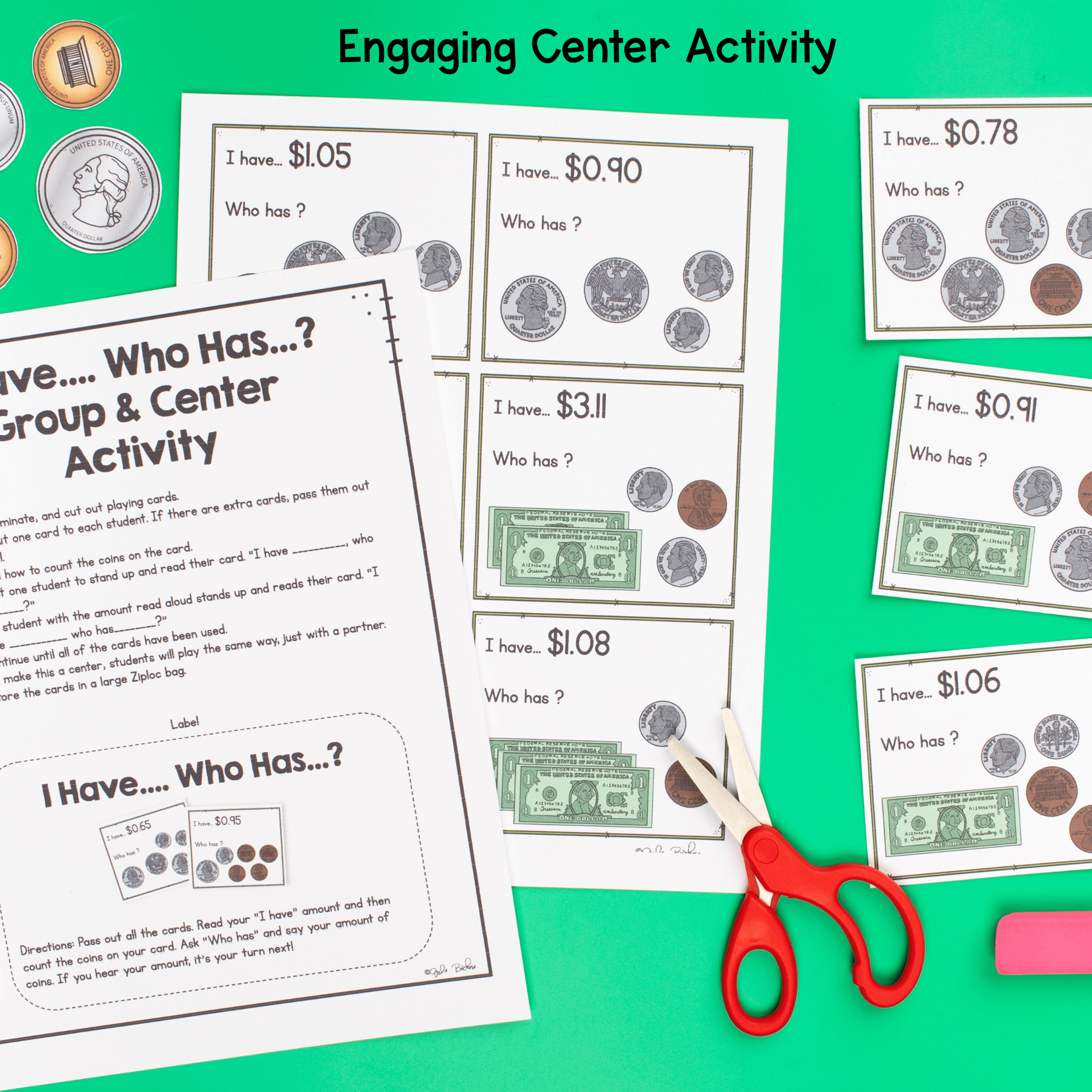 Counting Money & Word Problems 2nd Grade Math Worksheets Activities Add 2.MD.C.8 - Image 4