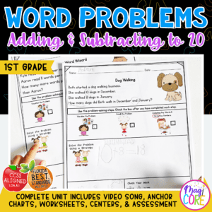Addition & Subtraction Word Problems within 20 1st Grade Worksheets Anchor Chart
