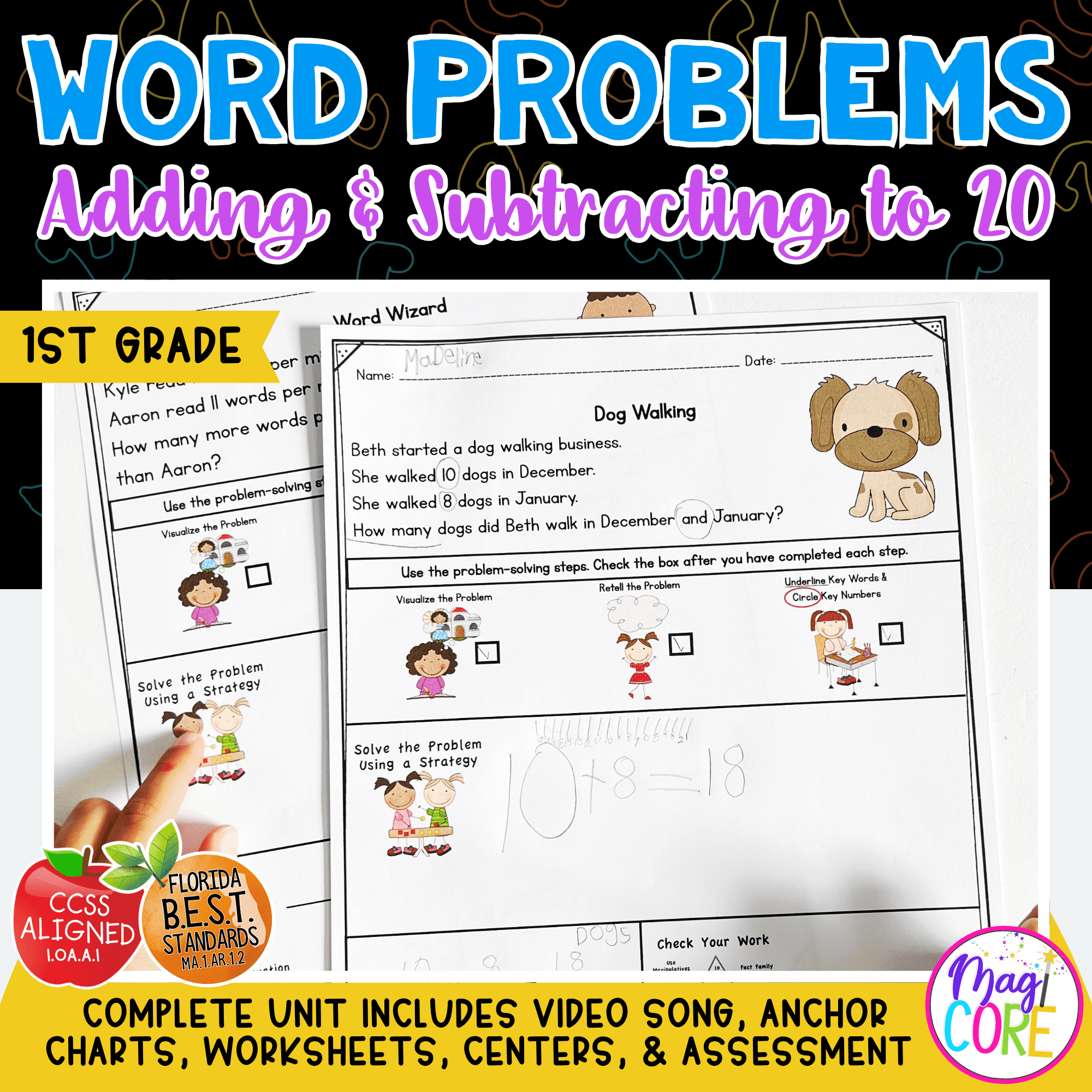 Addition & Subtraction Word Problems within 20 1st Grade Worksheets Anchor Chart