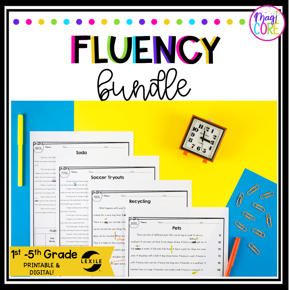 Reading Fluency Bundle Lexile Leveled Passages & Progress Monitoring Practice